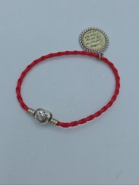 PANDORA Red Woven Leather Bracelet 6.9" 17.5cm W/ 1 Charm